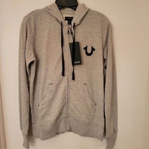 True Religion Heather Grey Core Zip Hoodie, Size M